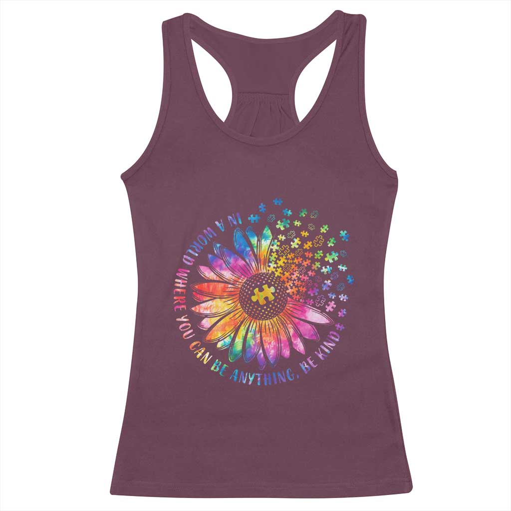 Be Kind Autism Awareness Racerback Tank Top Kindness Sunflower Tie Dye Puzzle