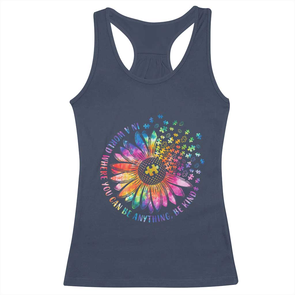 Be Kind Autism Awareness Racerback Tank Top Kindness Sunflower Tie Dye Puzzle