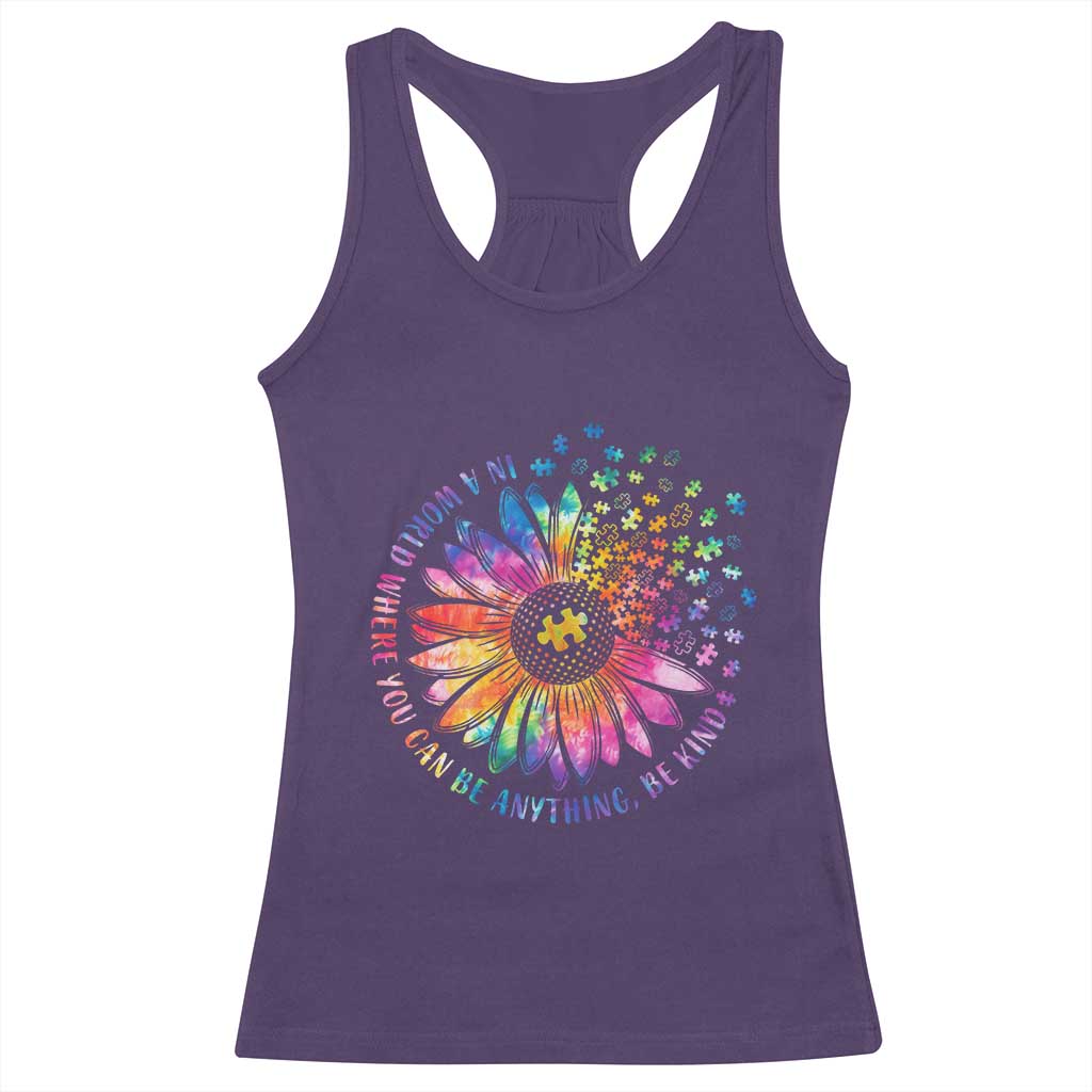 Be Kind Autism Awareness Racerback Tank Top Kindness Sunflower Tie Dye Puzzle