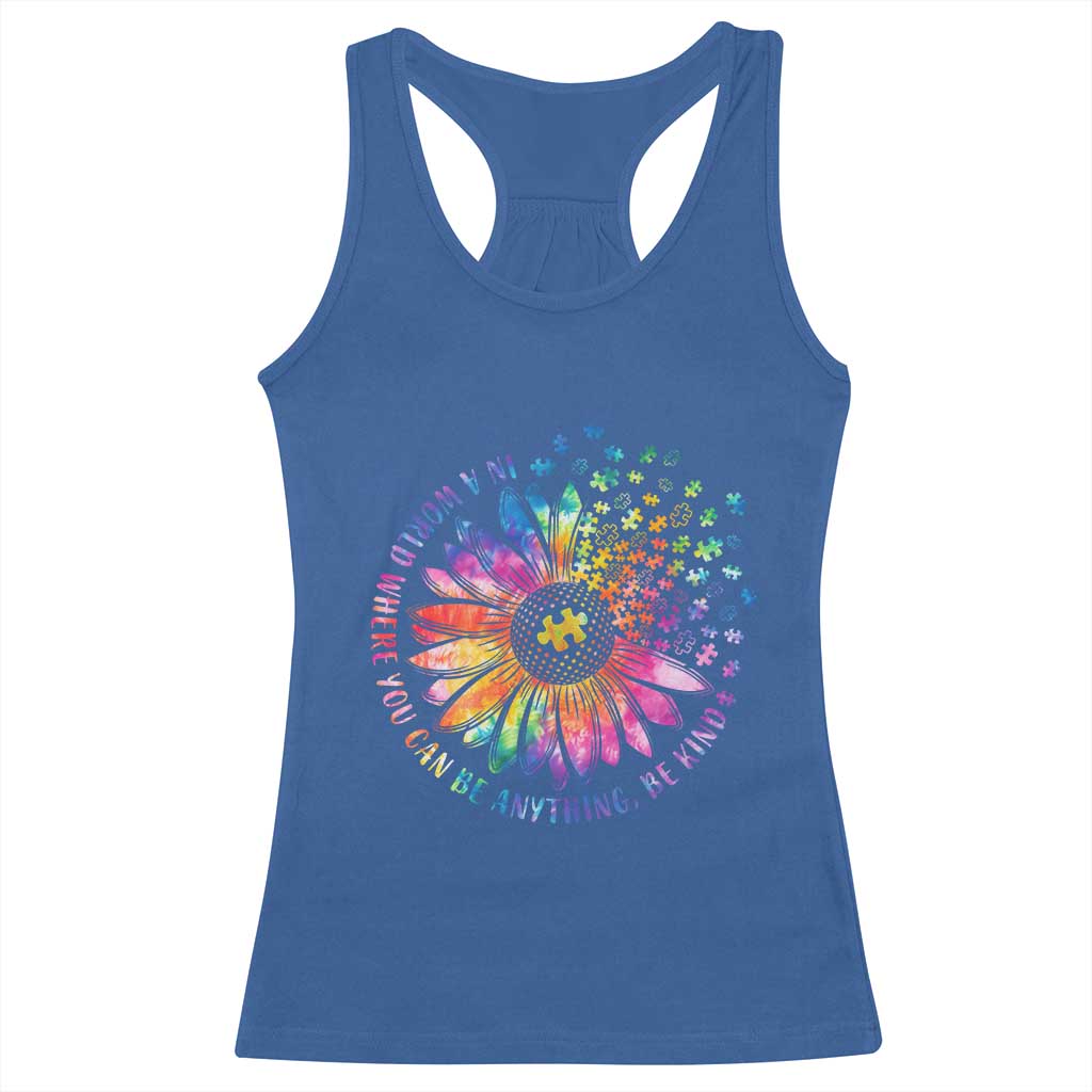 Be Kind Autism Awareness Racerback Tank Top Kindness Sunflower Tie Dye Puzzle