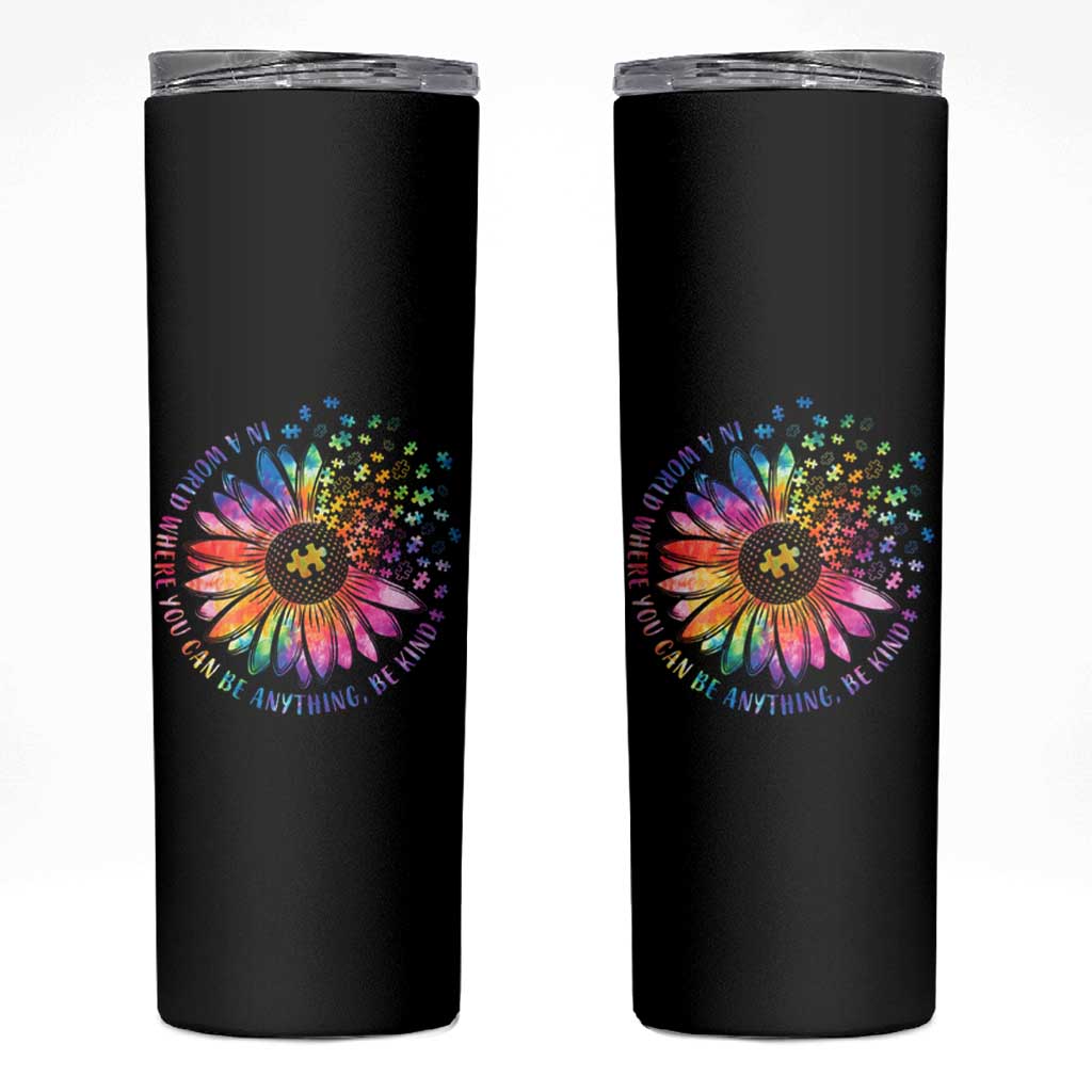 Be Kind Autism Awareness Skinny Tumbler Kindness Sunflower Tie Dye Puzzle