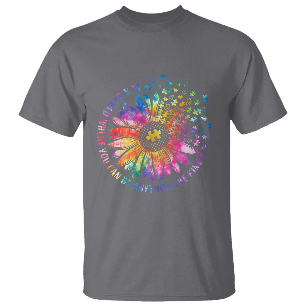 Be Kind Autism Awareness T Shirt Kindness Sunflower Tie Dye Puzzle