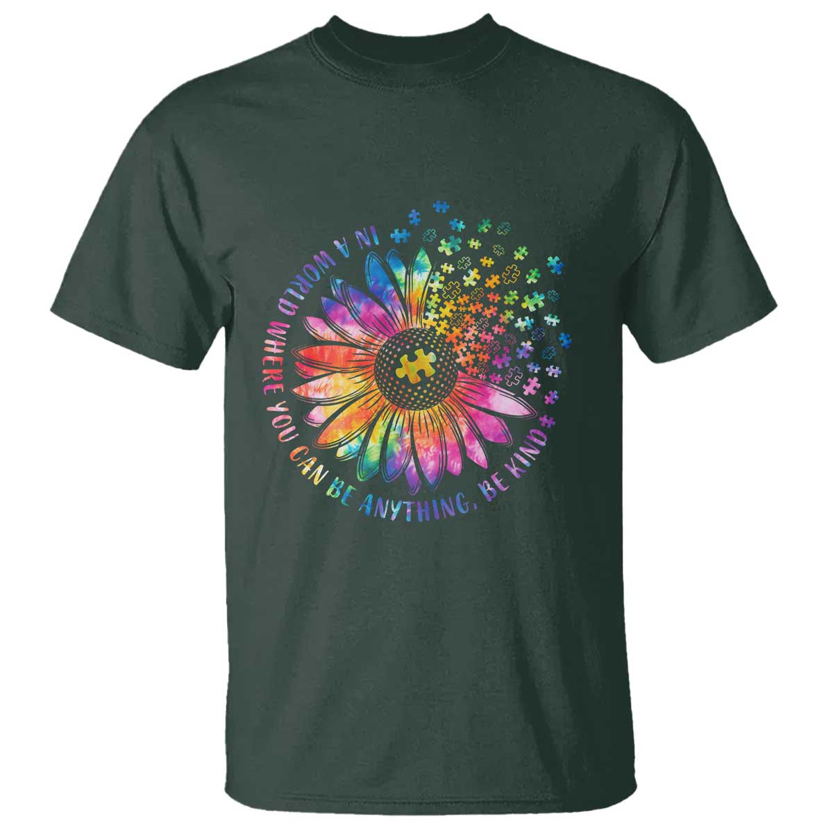 Be Kind Autism Awareness T Shirt Kindness Sunflower Tie Dye Puzzle