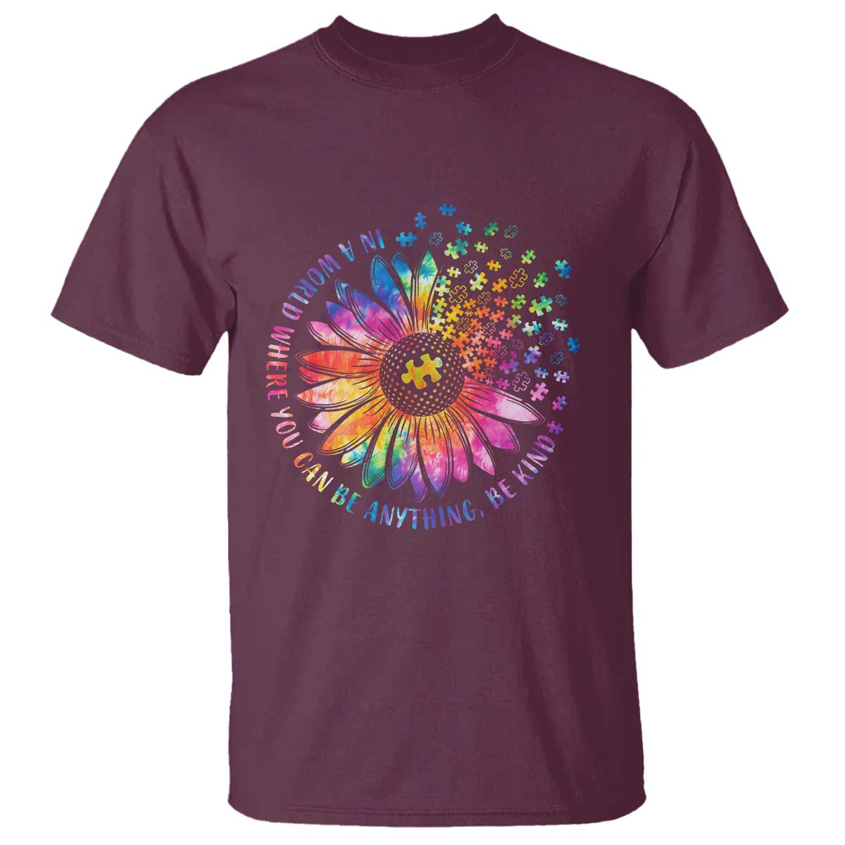 Be Kind Autism Awareness T Shirt Kindness Sunflower Tie Dye Puzzle