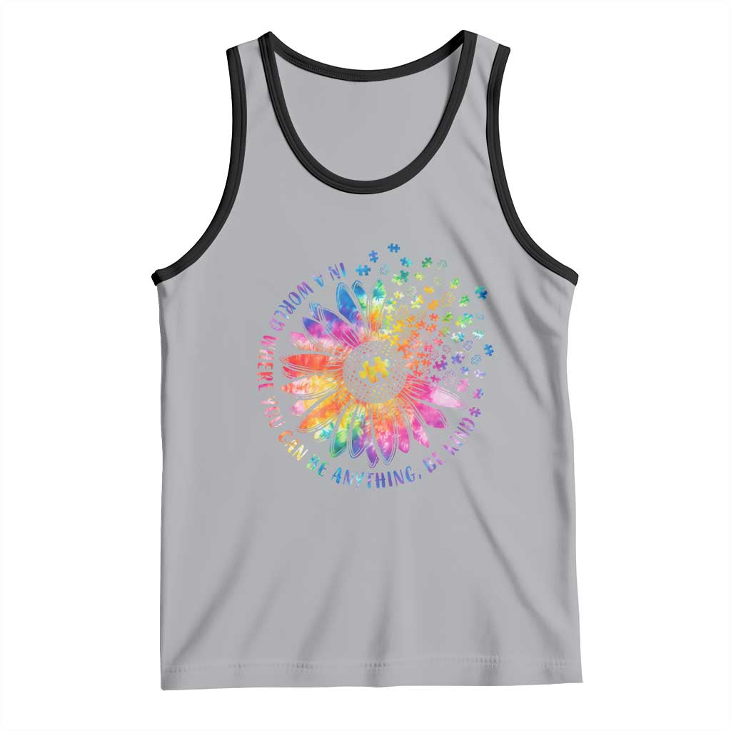Be Kind Autism Awareness Tank Top Kindness Sunflower Tie Dye Puzzle