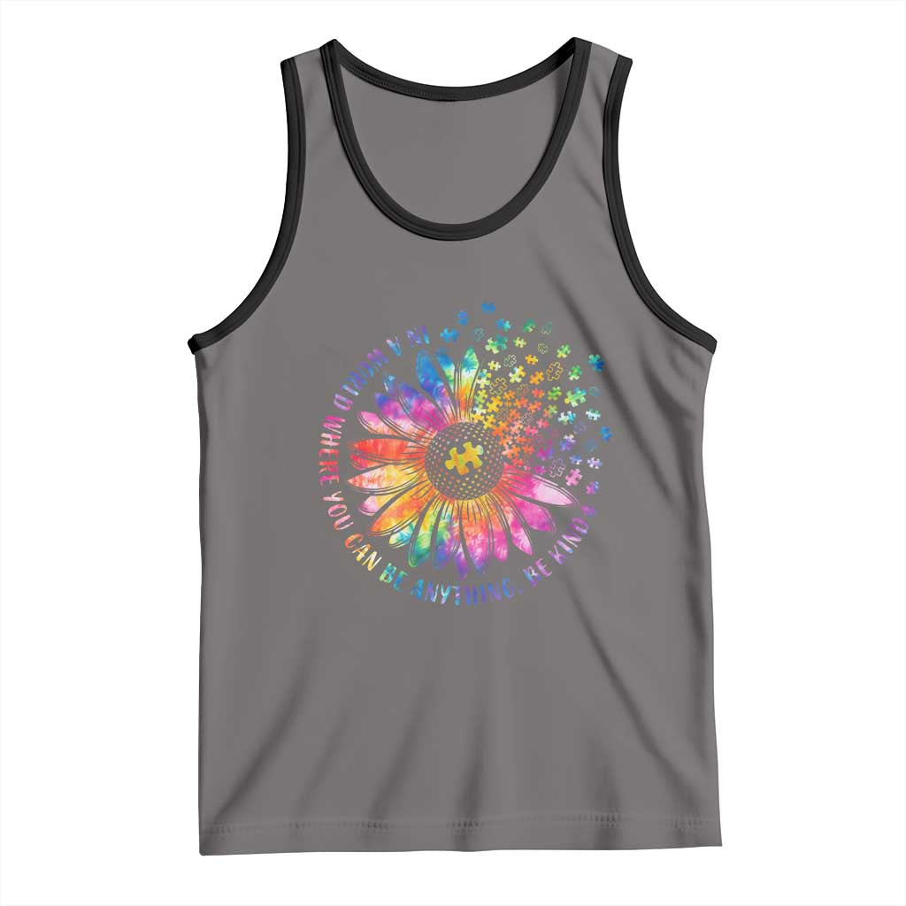 Be Kind Autism Awareness Tank Top Kindness Sunflower Tie Dye Puzzle
