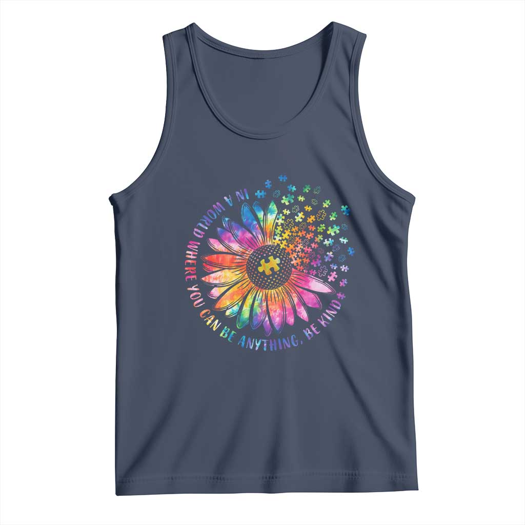 Be Kind Autism Awareness Tank Top Kindness Sunflower Tie Dye Puzzle