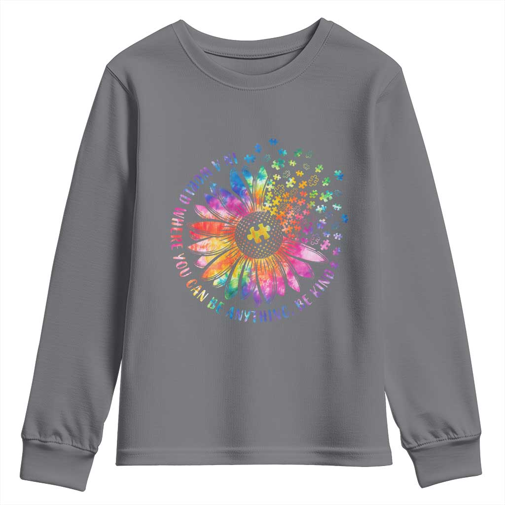 Be Kind Autism Awareness Youth Sweatshirt Kindness Sunflower Tie Dye Puzzle