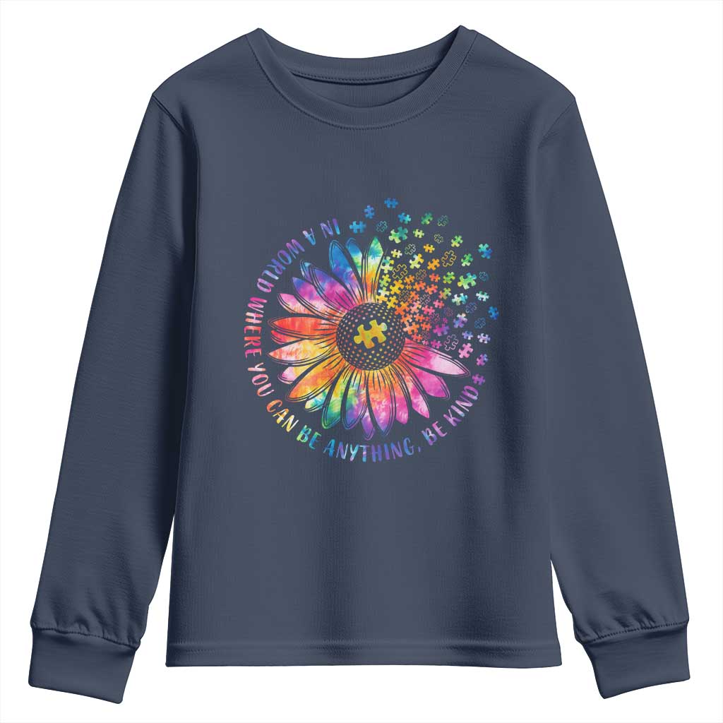 Be Kind Autism Awareness Youth Sweatshirt Kindness Sunflower Tie Dye Puzzle