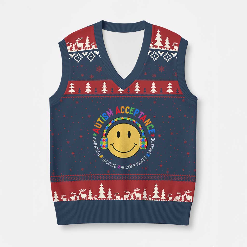 Autism Awareness Acceptance V-Neck Knit Sweater Vest Special Education Teacher Kids - Wonder Print Shop