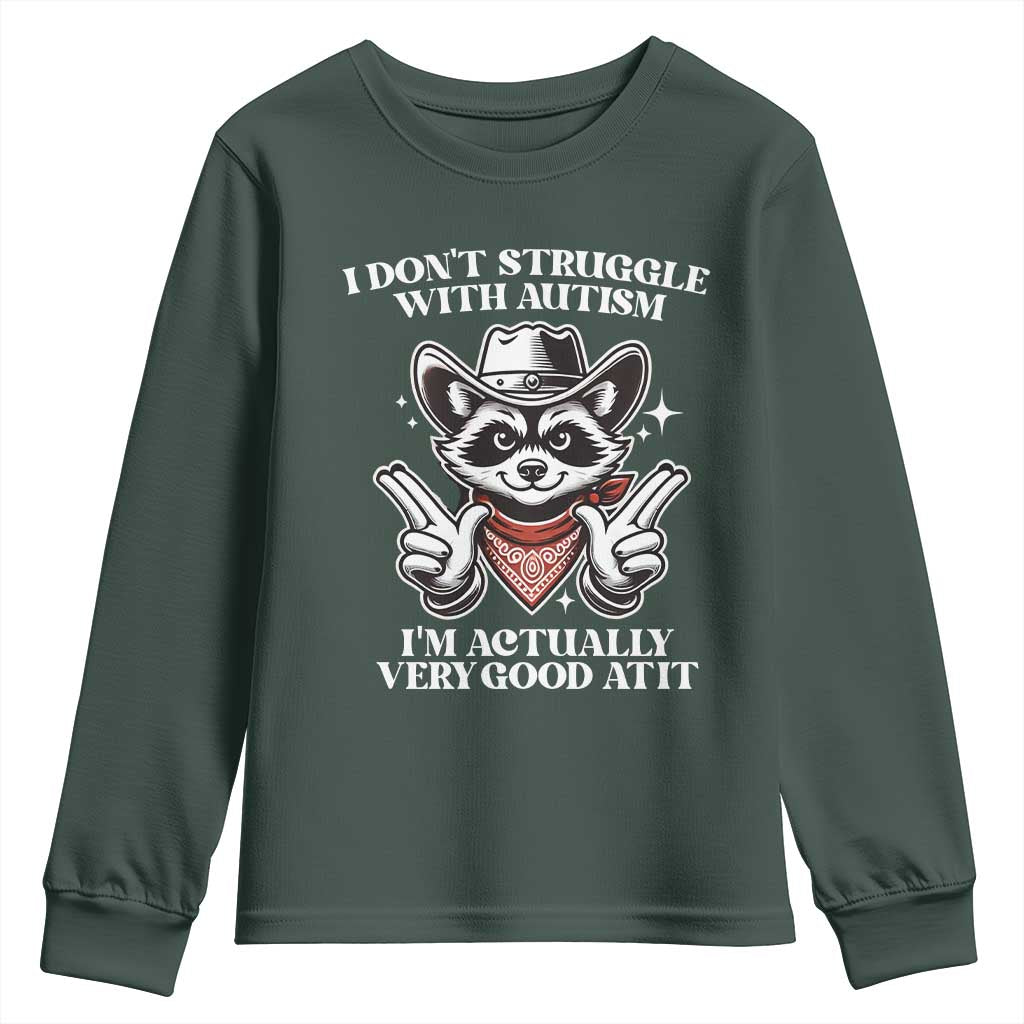 Funny Autistic Raccoon Youth Sweatshirt I Don't Struggle With Autism