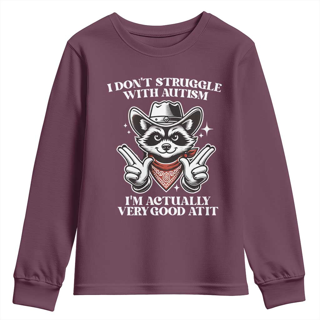 Funny Autistic Raccoon Youth Sweatshirt I Don't Struggle With Autism