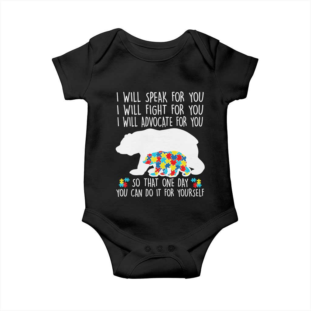 Autism Mama Bear Baby Onesie I Will Speak Fight Advocate For You
