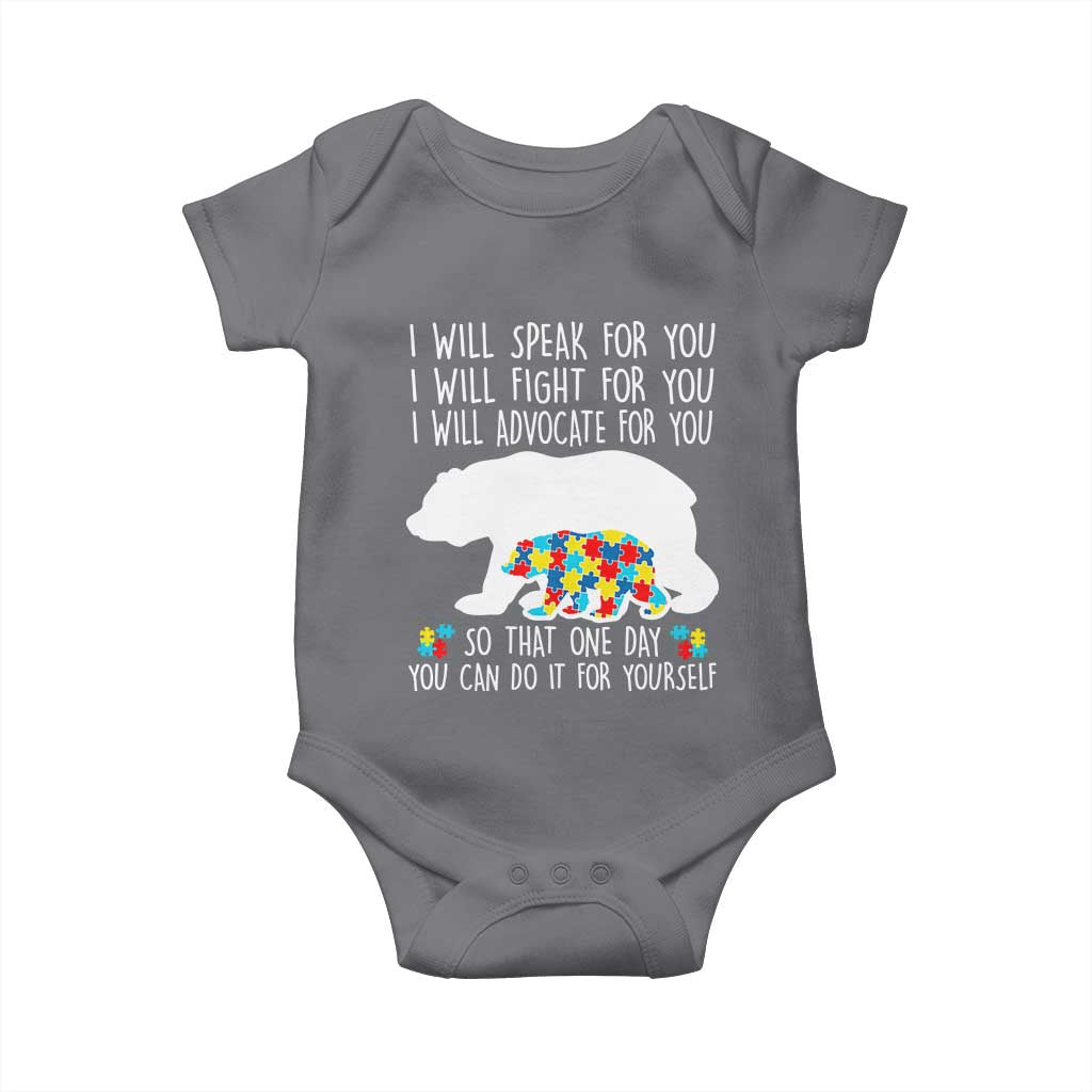 Autism Mama Bear Baby Onesie I Will Speak Fight Advocate For You
