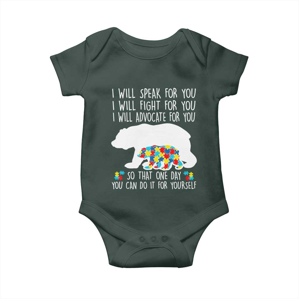 Autism Mama Bear Baby Onesie I Will Speak Fight Advocate For You