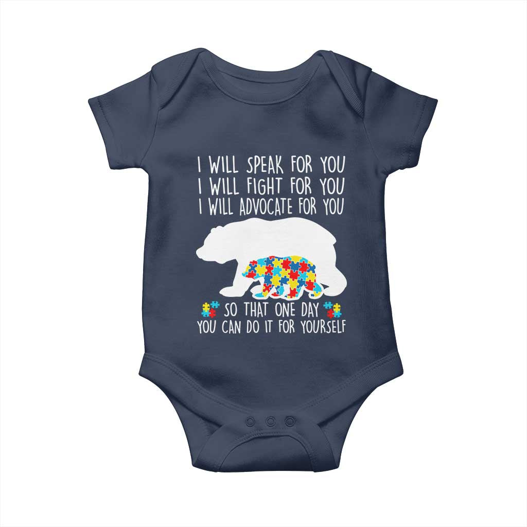 Autism Mama Bear Baby Onesie I Will Speak Fight Advocate For You