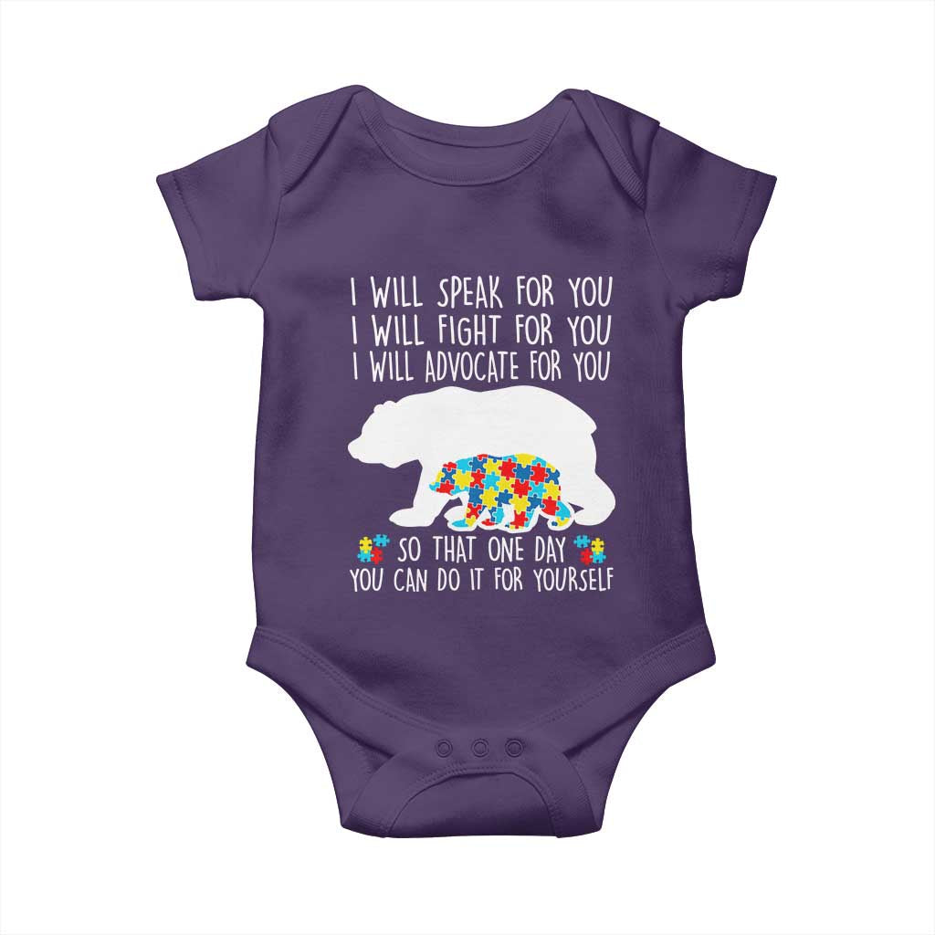Autism Mama Bear Baby Onesie I Will Speak Fight Advocate For You