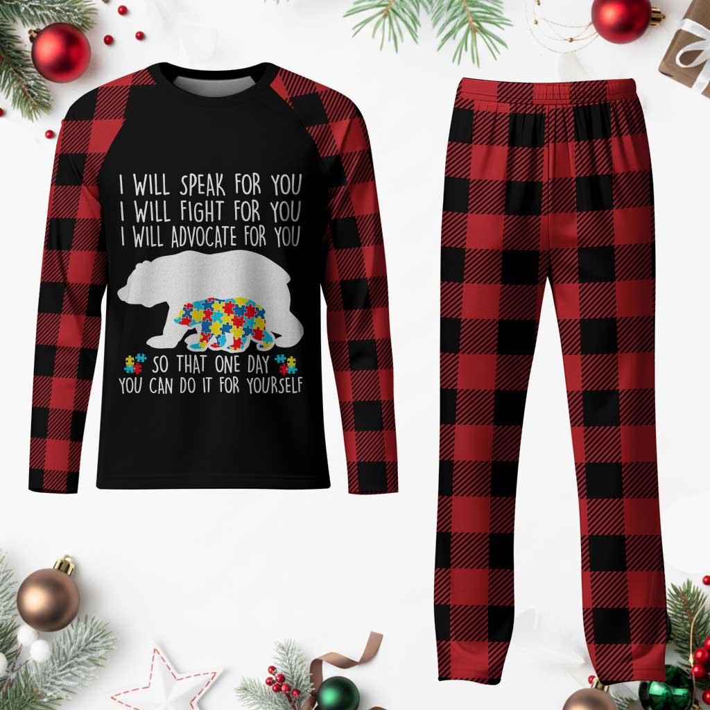 Autism Mama Bear Plaid Pajama Set I Will Speak Fight Advocate For You - Wonder Print Shop
