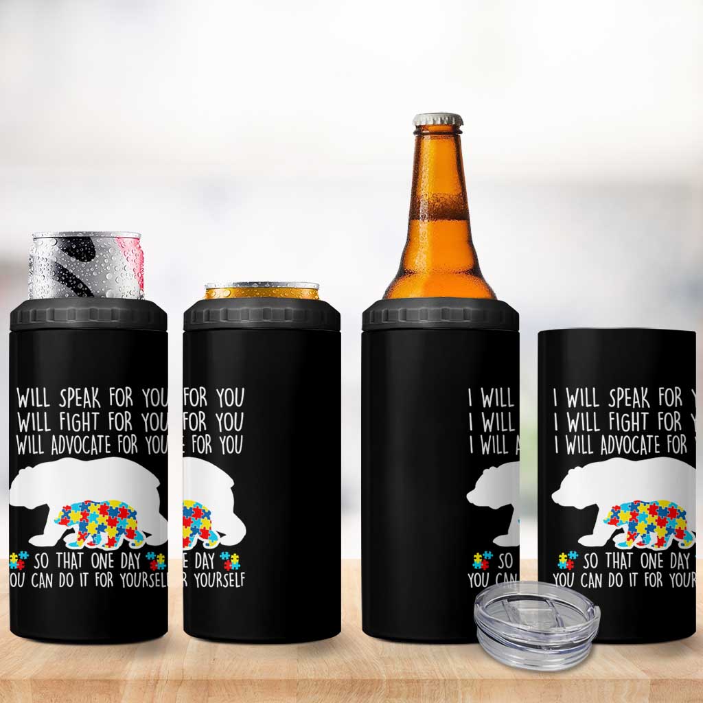 Autism Mama Bear 4 in 1 Can Cooler Tumbler I Will Speak Fight Advocate For You