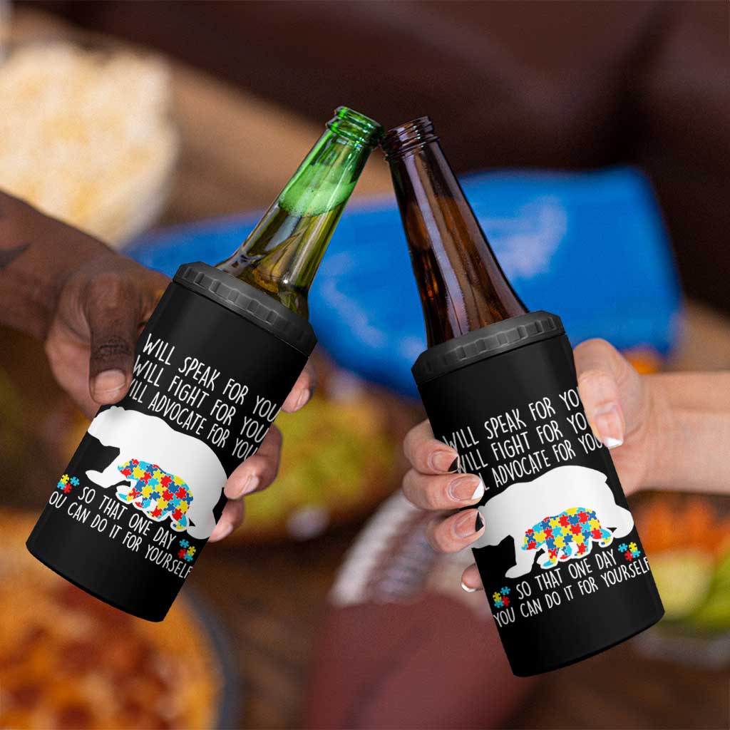 Autism Mama Bear 4 in 1 Can Cooler Tumbler I Will Speak Fight Advocate For You