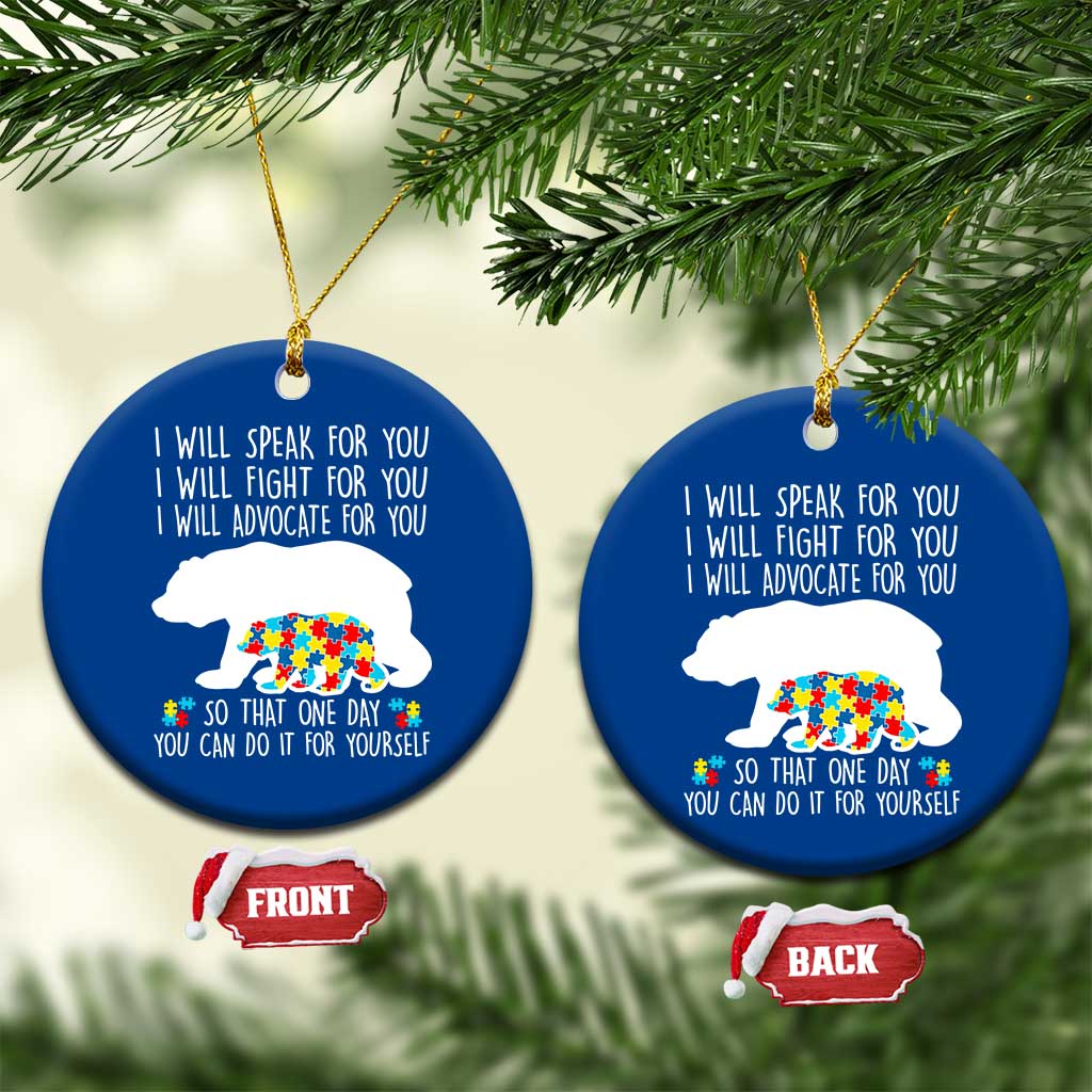 Autism Mama Bear Ceramic Ornament I Will Speak Fight Advocate For You - Wonder Print Shop