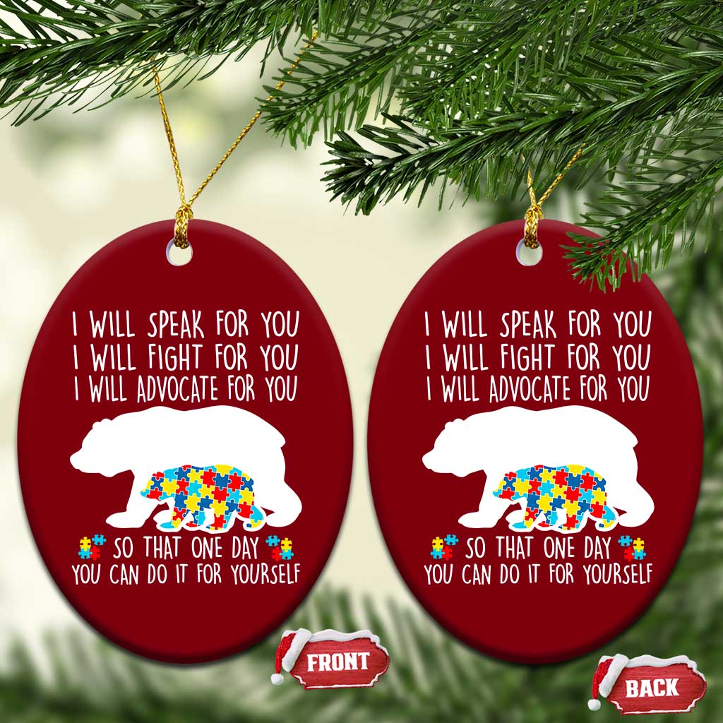 Autism Mama Bear Ceramic Ornament I Will Speak Fight Advocate For You - Wonder Print Shop