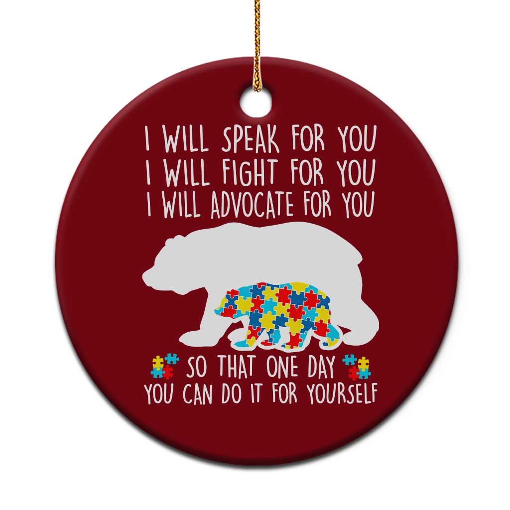 Autism Mama Bear Ceramic Ornament I Will Speak Fight Advocate For You - Wonder Print Shop
