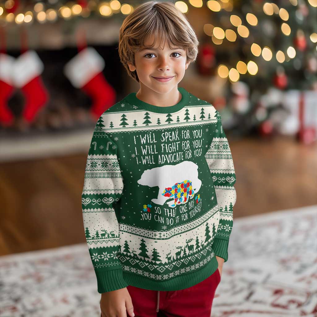Autism Mama Bear Ugly Christmas Sweater I Will Speak Fight Advocate For You - Wonder Print Shop
