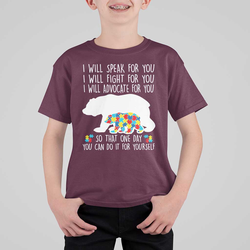 Autism Mama Bear T Shirt For Kid I Will Speak Fight Advocate For You