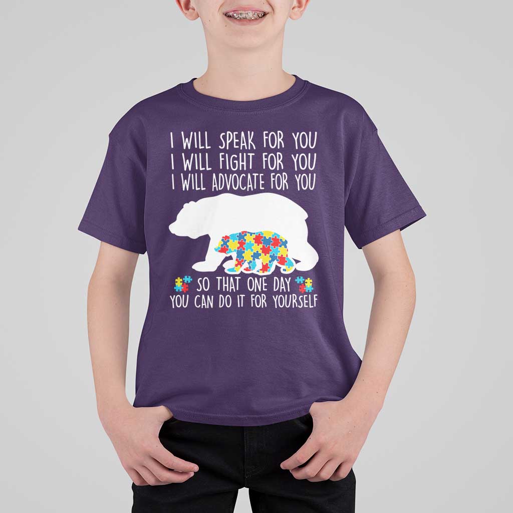 Autism Mama Bear T Shirt For Kid I Will Speak Fight Advocate For You