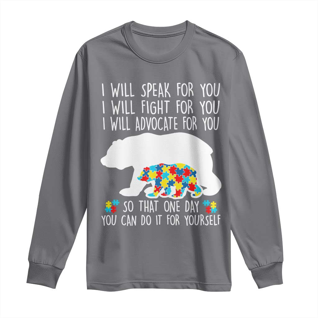 Autism Mama Bear Long Sleeve Shirt I Will Speak Fight Advocate For You