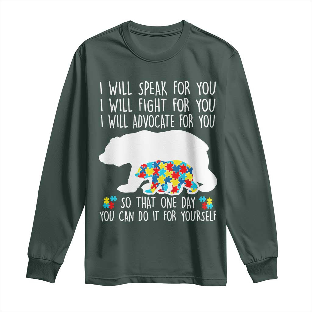 Autism Mama Bear Long Sleeve Shirt I Will Speak Fight Advocate For You