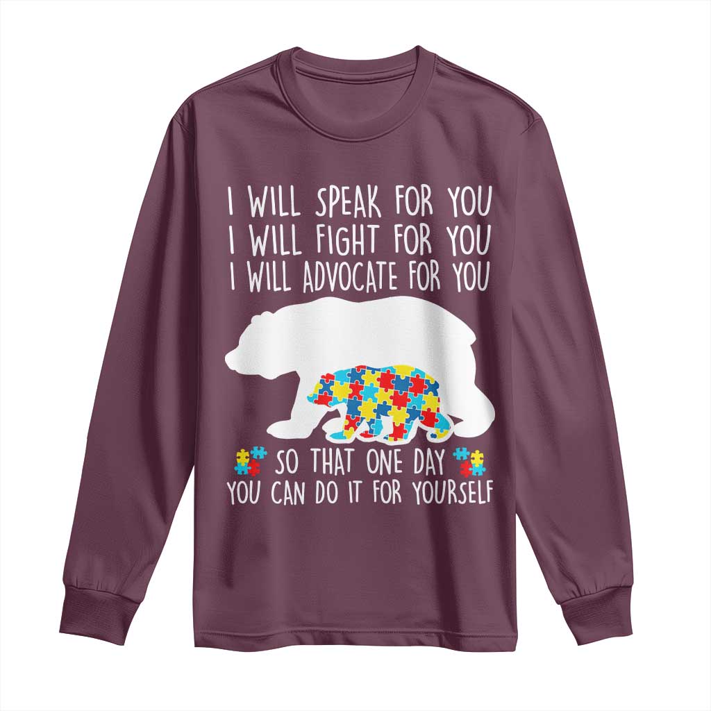 Autism Mama Bear Long Sleeve Shirt I Will Speak Fight Advocate For You