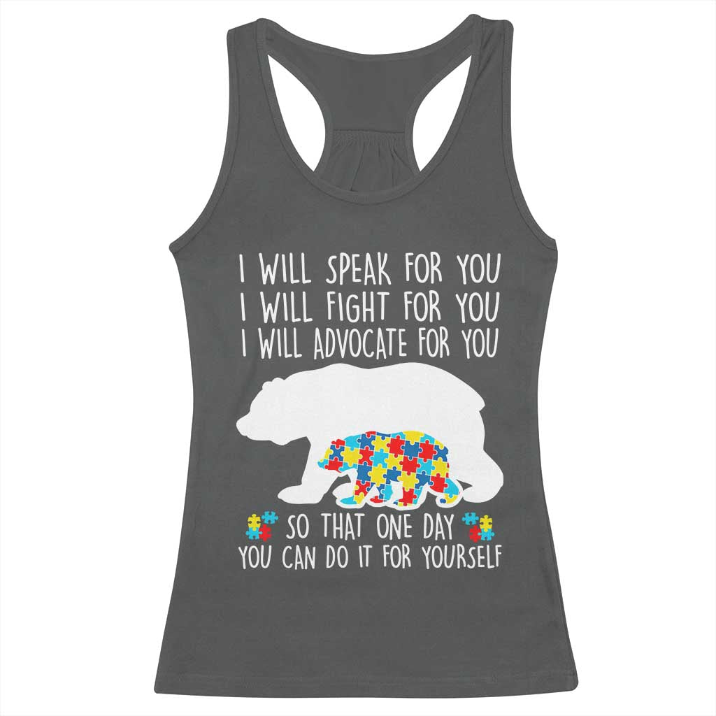 Autism Mama Bear Racerback Tank Top I Will Speak Fight Advocate For You