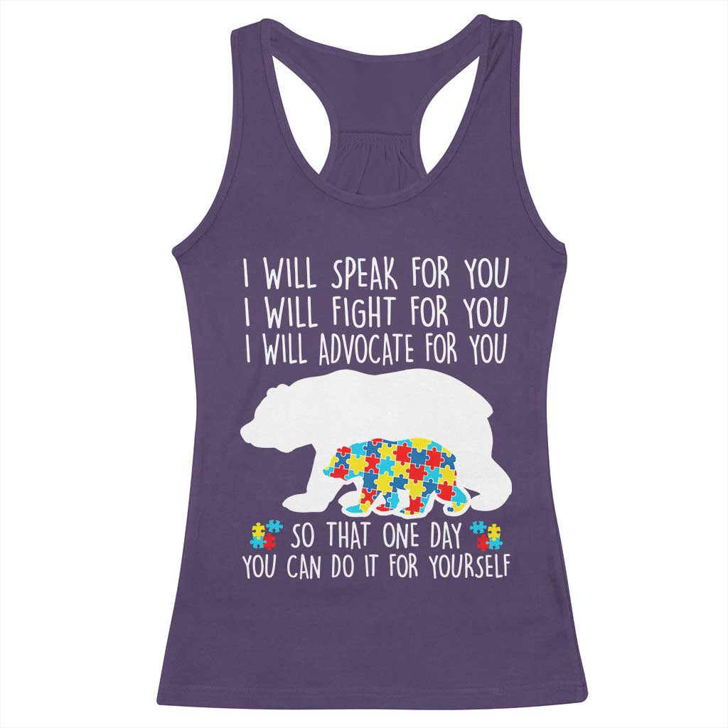 Autism Mama Bear Racerback Tank Top I Will Speak Fight Advocate For You