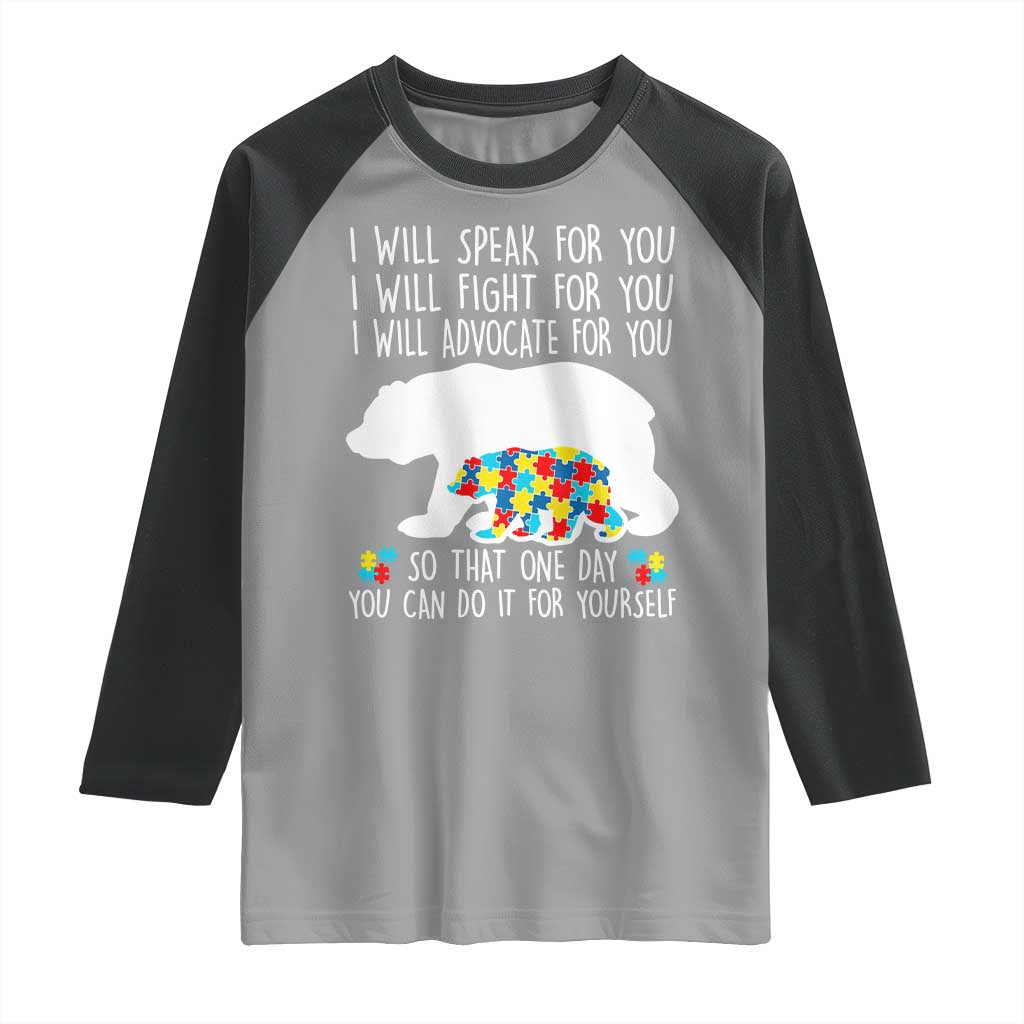 Autism Mama Bear Raglan Shirt I Will Speak Fight Advocate For You