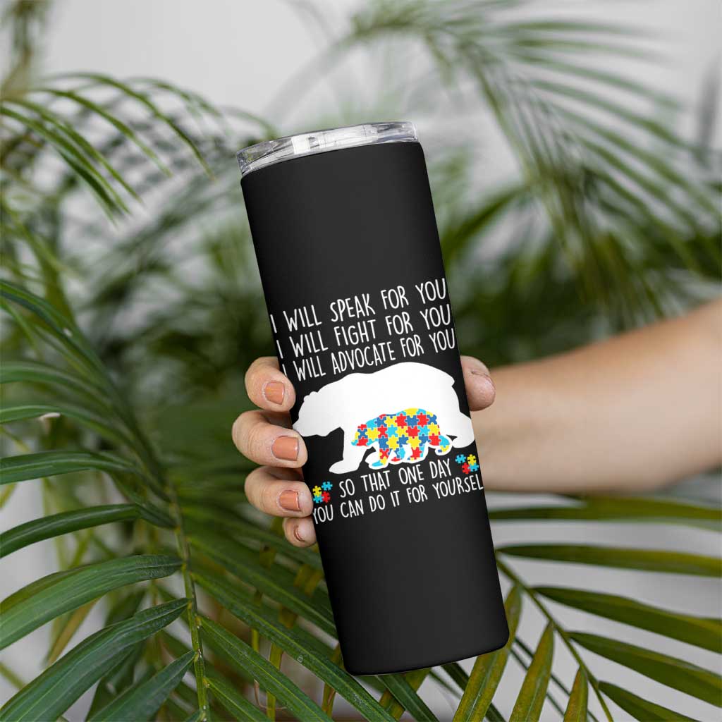 Autism Mama Bear Skinny Tumbler I Will Speak Fight Advocate For You