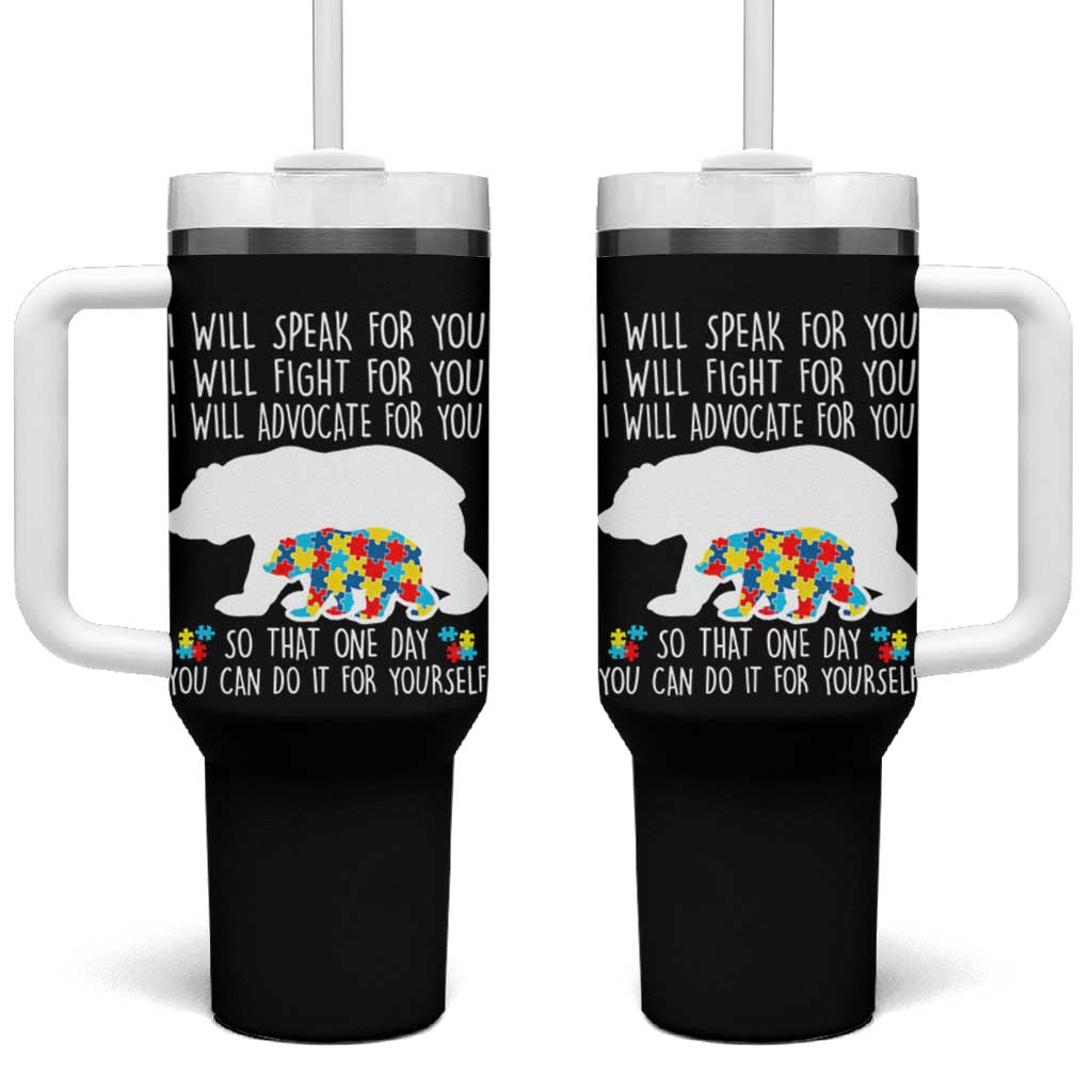 Autism Mama Bear Tumbler With Handle I Will Speak Fight Advocate For You