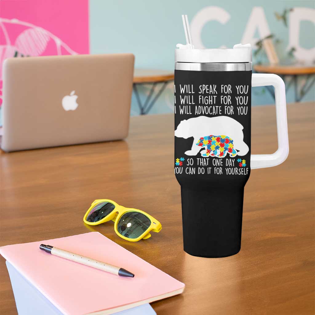 Autism Mama Bear Tumbler With Handle I Will Speak Fight Advocate For You
