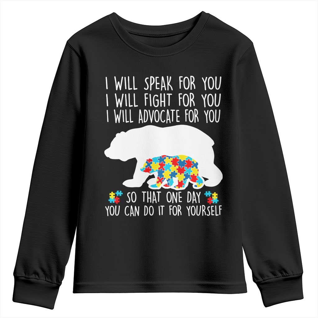 Autism Mama Bear Youth Sweatshirt I Will Speak Fight Advocate For You