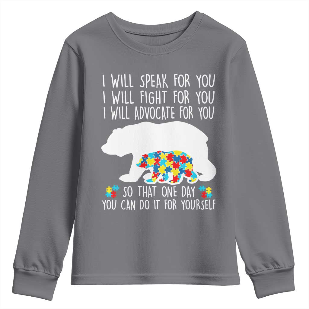 Autism Mama Bear Youth Sweatshirt I Will Speak Fight Advocate For You