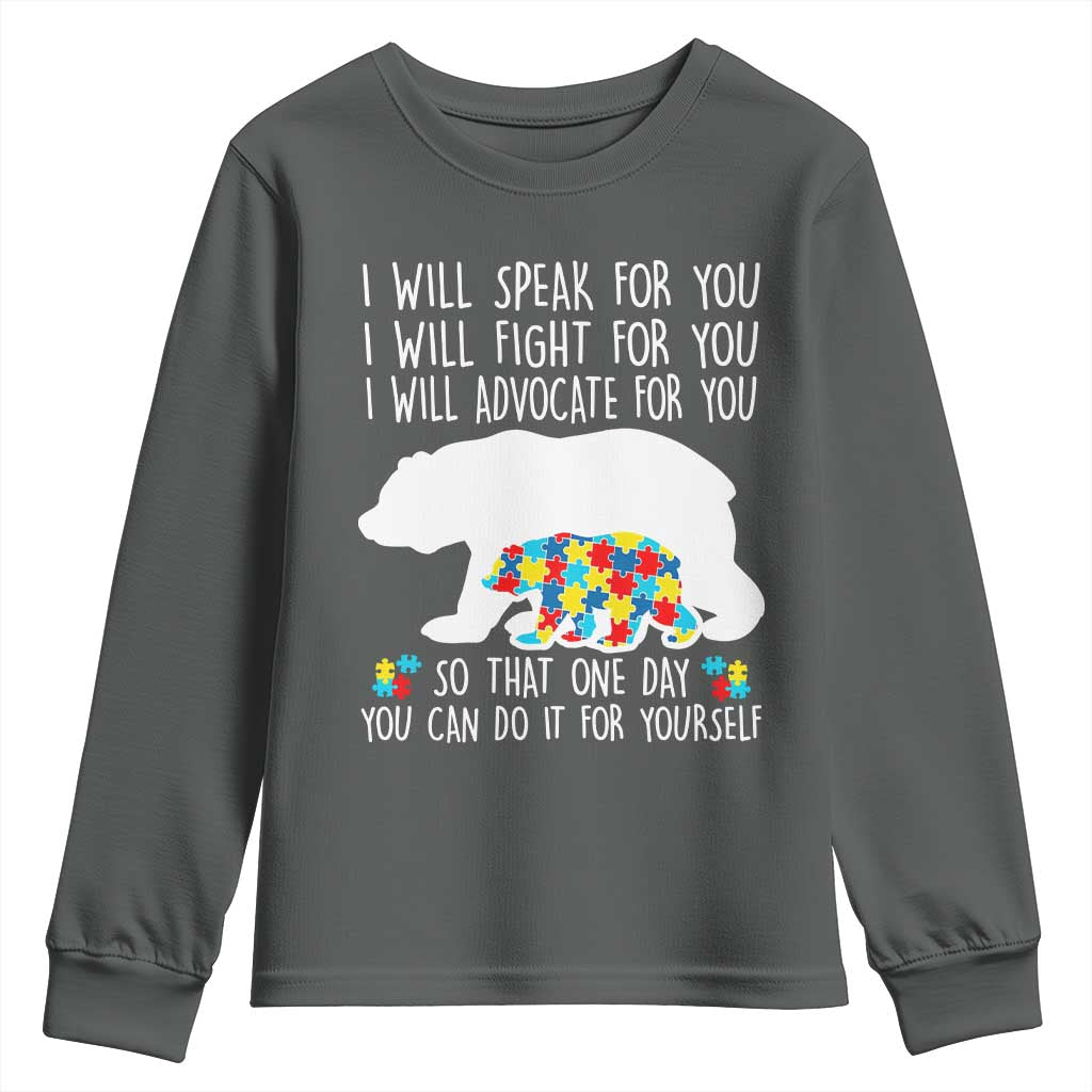 Autism Mama Bear Youth Sweatshirt I Will Speak Fight Advocate For You