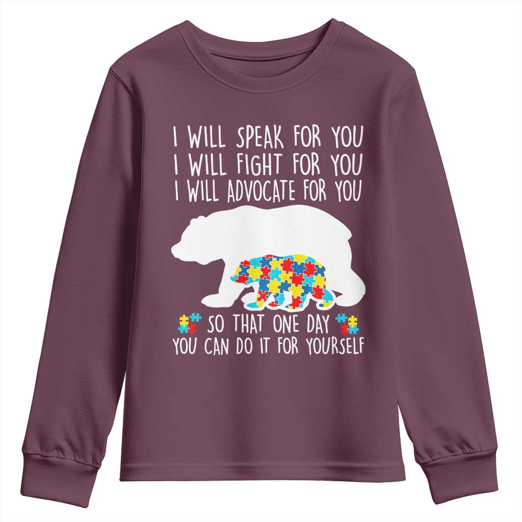 Autism Mama Bear Youth Sweatshirt I Will Speak Fight Advocate For You