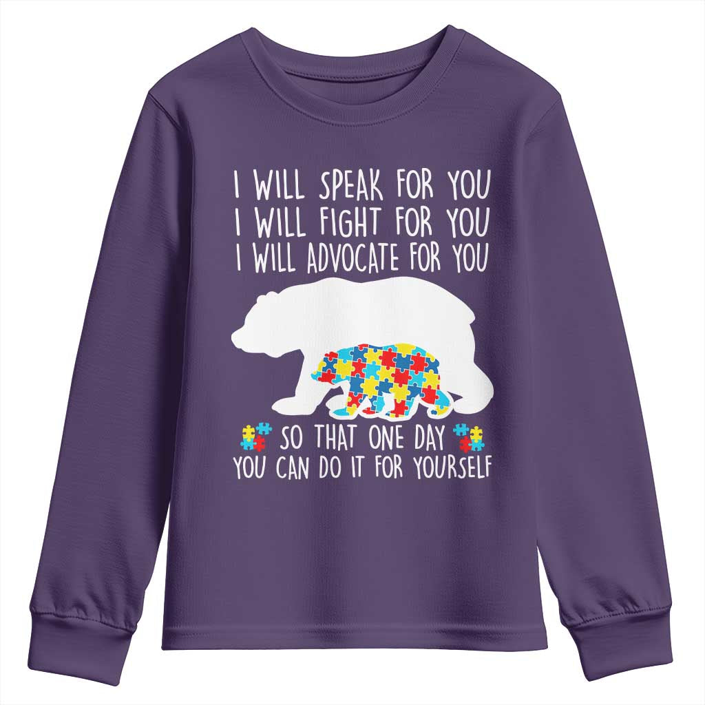 Autism Mama Bear Youth Sweatshirt I Will Speak Fight Advocate For You