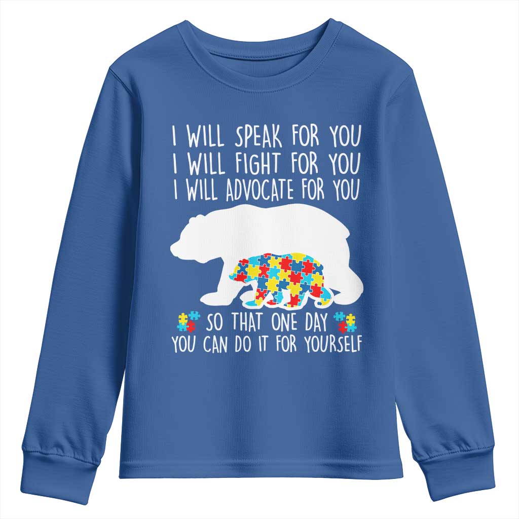 Autism Mama Bear Youth Sweatshirt I Will Speak Fight Advocate For You