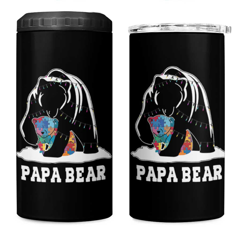 Autism Papa Bear 4 in 1 Can Cooler Tumbler Support Autistic Matching Family Dad