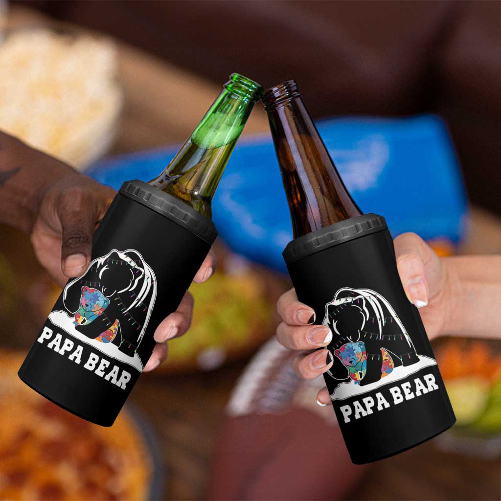 Autism Papa Bear 4 in 1 Can Cooler Tumbler Support Autistic Matching Family Dad