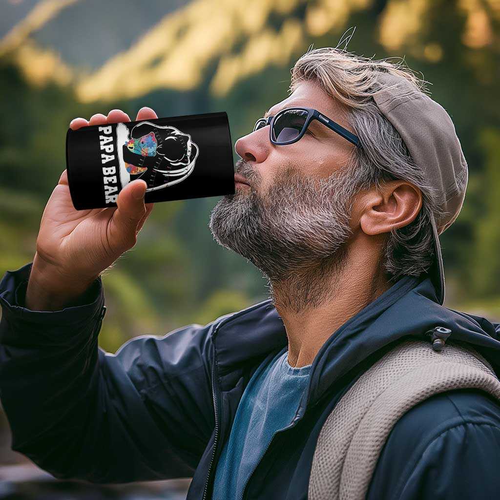 Autism Papa Bear 4 in 1 Can Cooler Tumbler Support Autistic Matching Family Dad