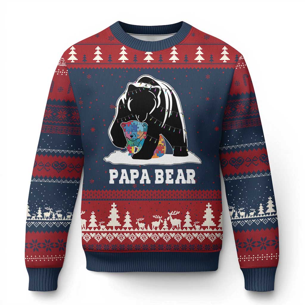 Autism Papa Bear Ugly Christmas Sweater Support Autistic Matching Family Dad - Wonder Print Shop