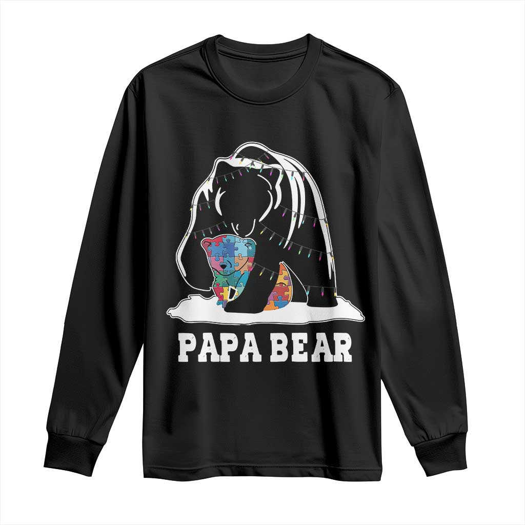 Autism Papa Bear Long Sleeve Shirt Support Autistic Matching Family Dad
